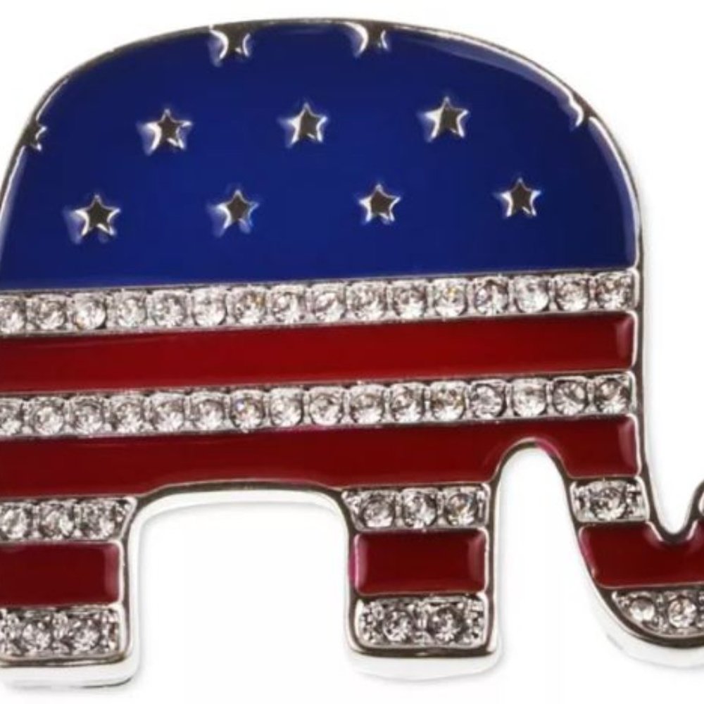 Silver-Tone Pavé Red White & Blue Elephant Pin NEW